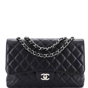 Chanel Jumbo Classic Single Flap Bag Quilted Caviar